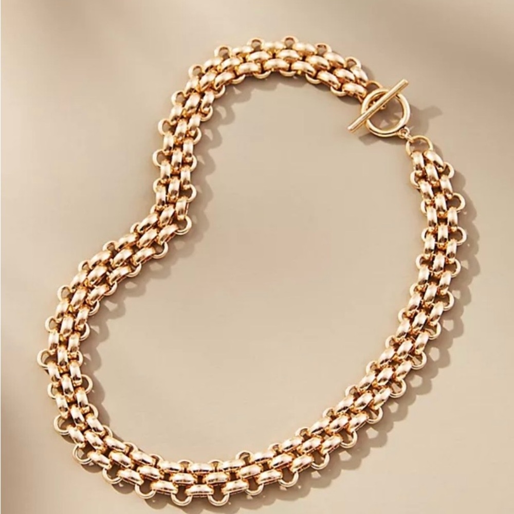 Anthropologie Watch Chain Toggle Necklace NWT Gold Statement Collar – Sold Out